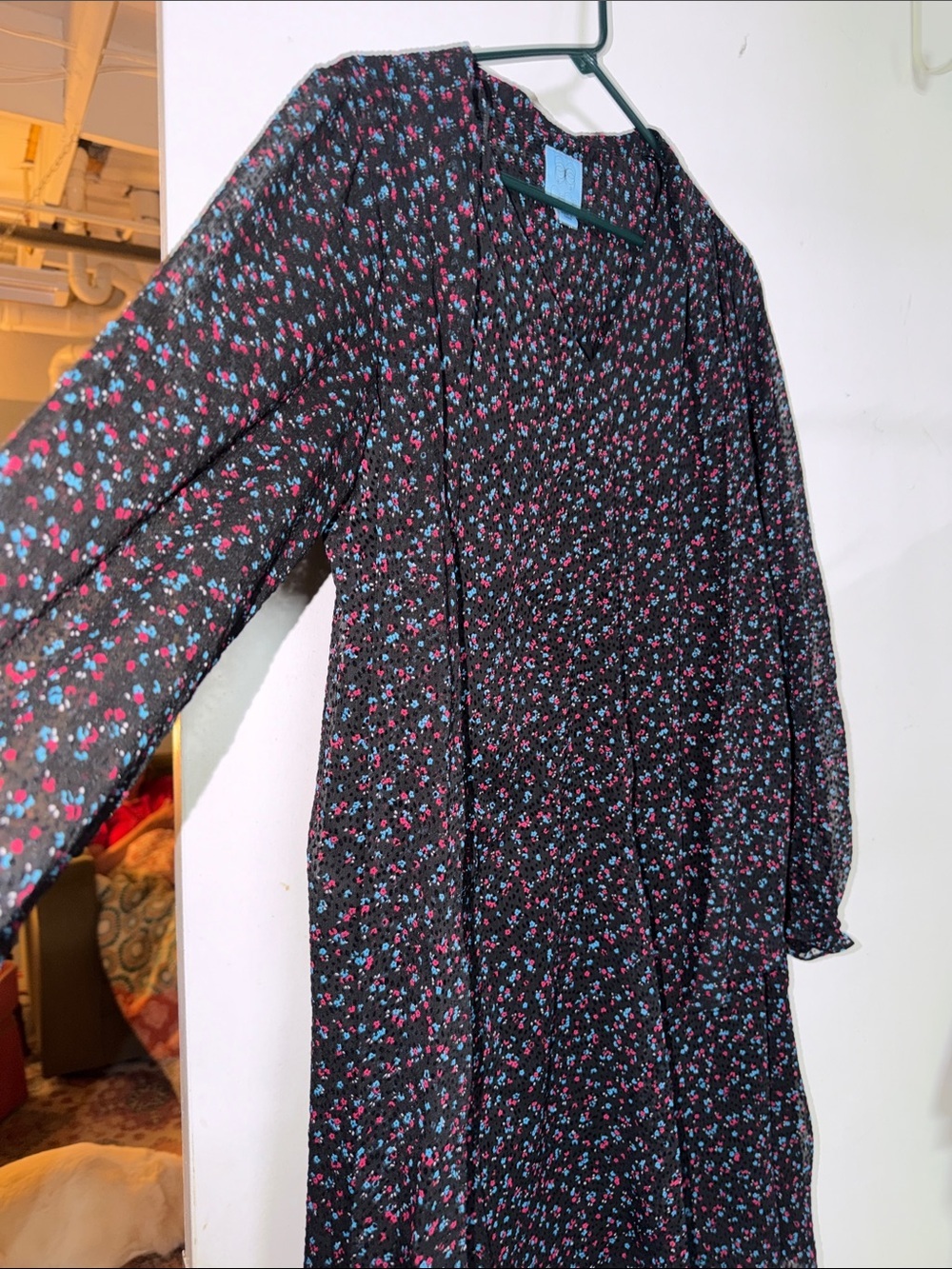 CeCe Black Long-Sleeve Floral Shift Dress with Pink & Blue Flowers - Picture 4 of 5